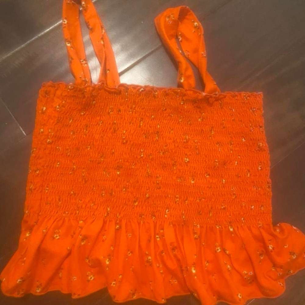 Urban Outfitters Orange Floral Smocked Top